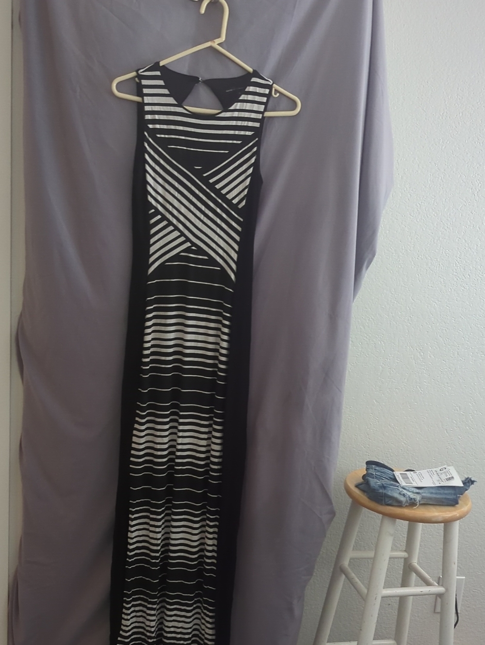 White House Black Market Black and White Striped Maxi Dress